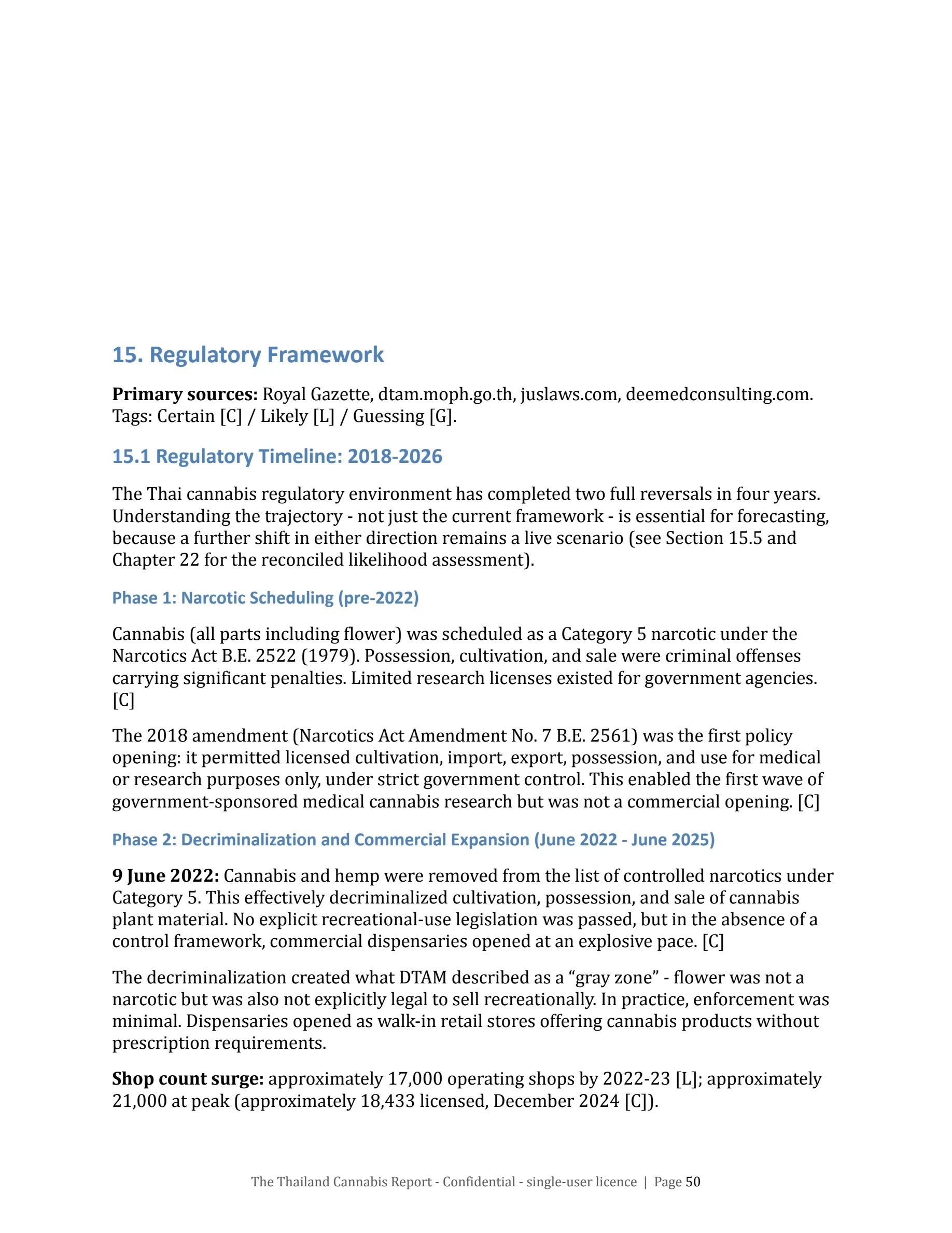 Page 50 of the Thailand Cannabis Report, Ch. 15 Regulatory Framework opener.