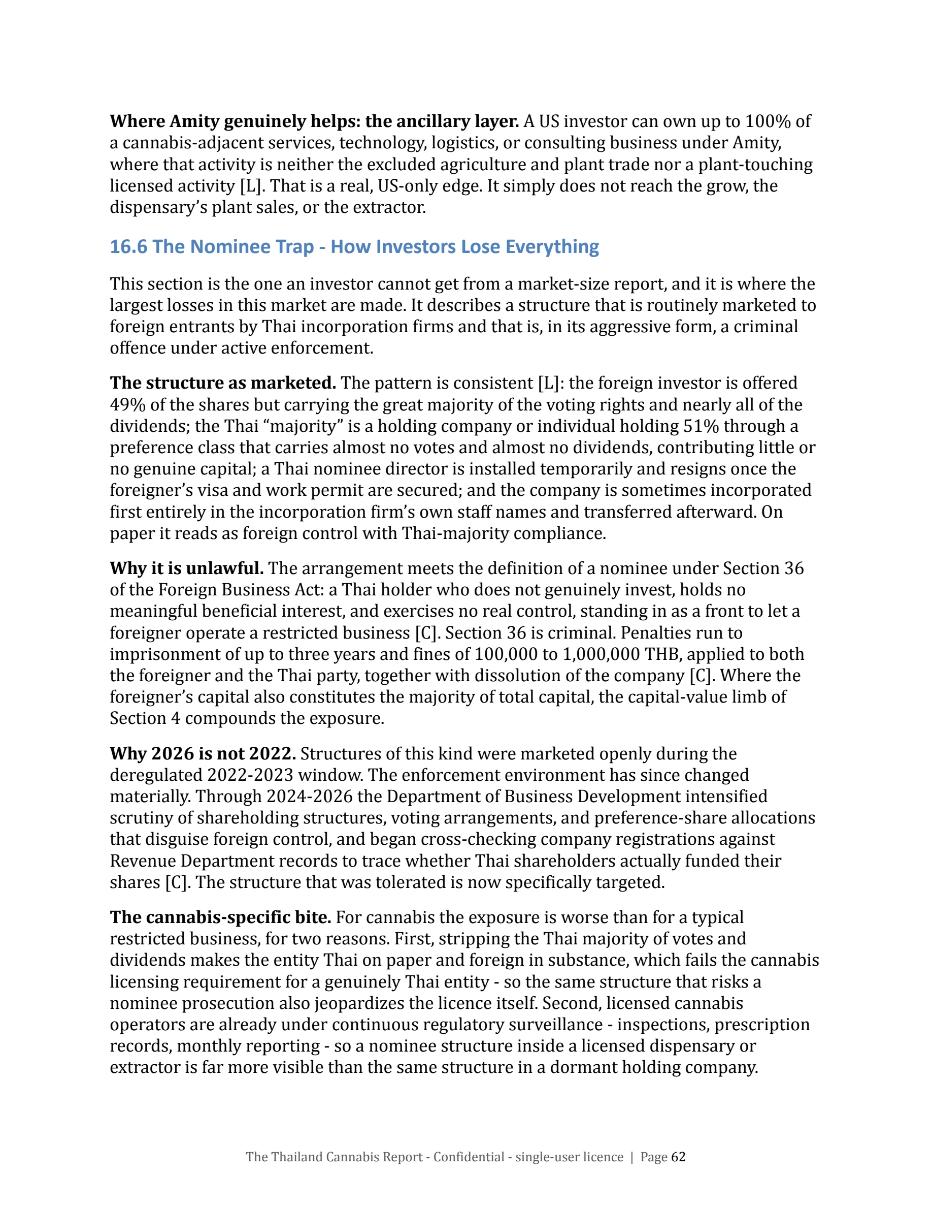 Page 62 of the Thailand Cannabis Report, Ch. 16.6 The Nominee Trap.