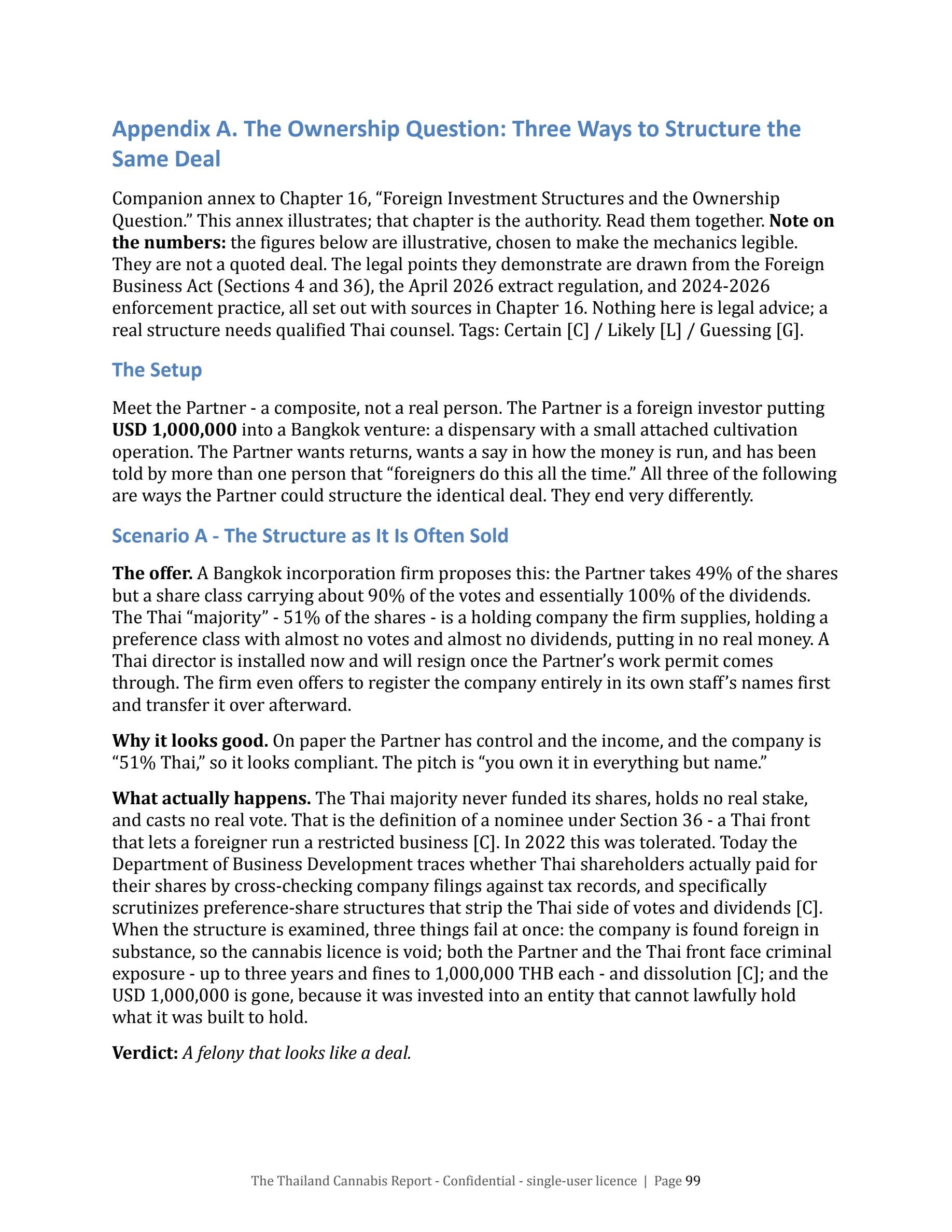 Page 99 of the Thailand Cannabis Report, Appendix A opener, The Ownership Question.